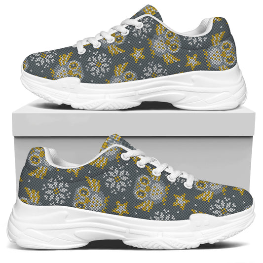 Owl Knitted Pattern Print White Chunky Shoes