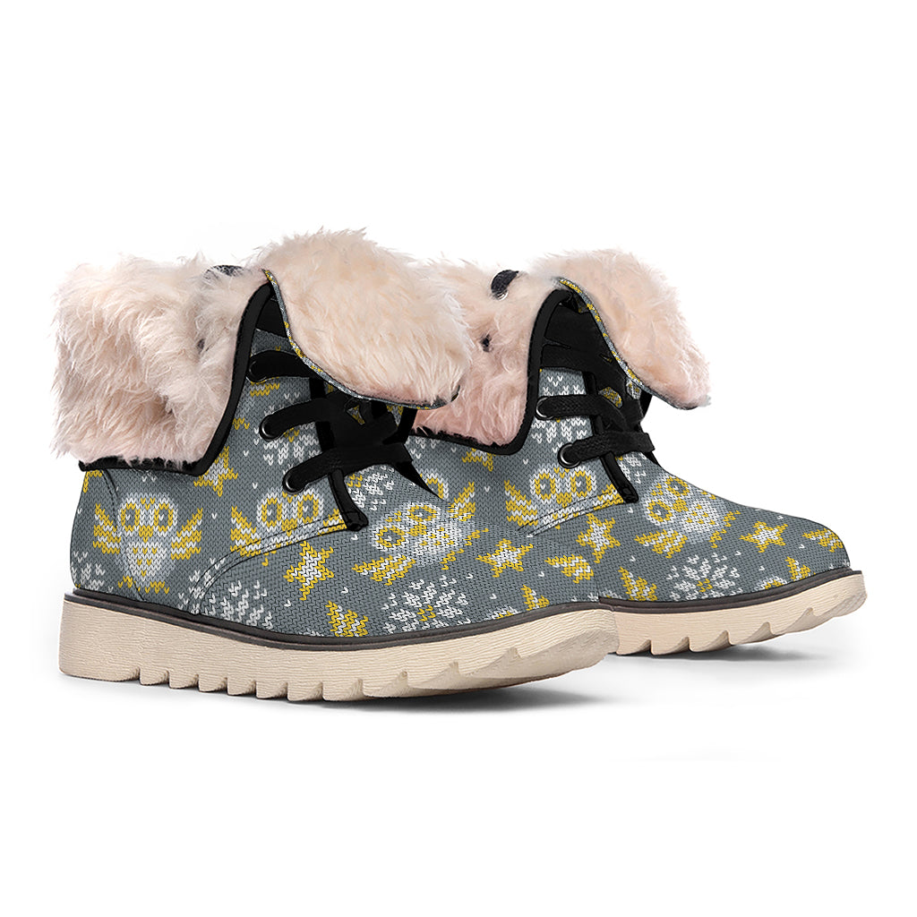 Owl Knitted Pattern Print Winter Boots