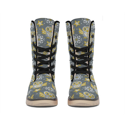 Owl Knitted Pattern Print Winter Boots