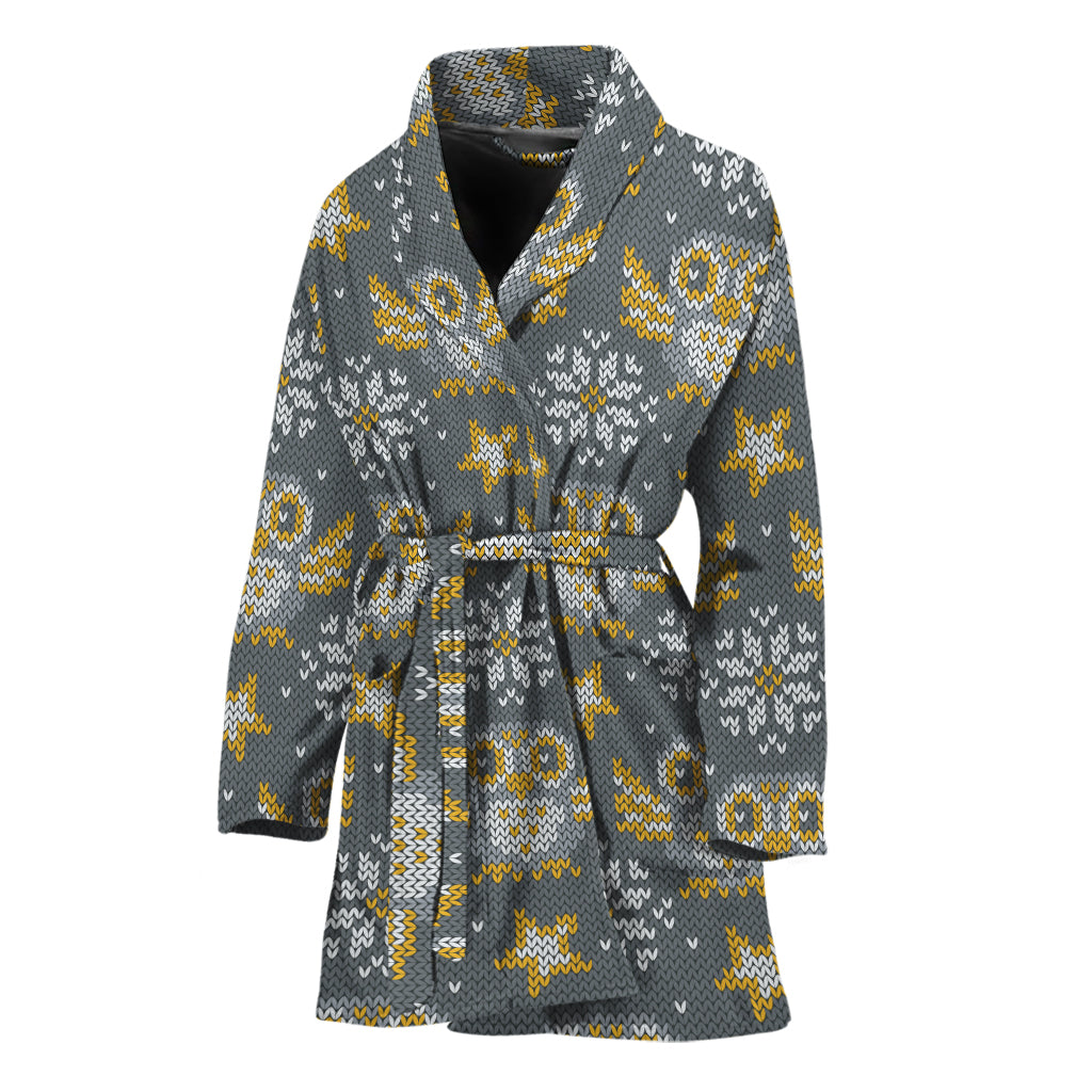 Owl Knitted Pattern Print Women's Bathrobe