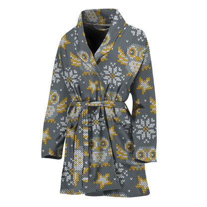 Owl Knitted Pattern Print Women's Bathrobe