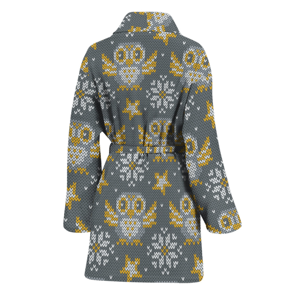Owl Knitted Pattern Print Women's Bathrobe