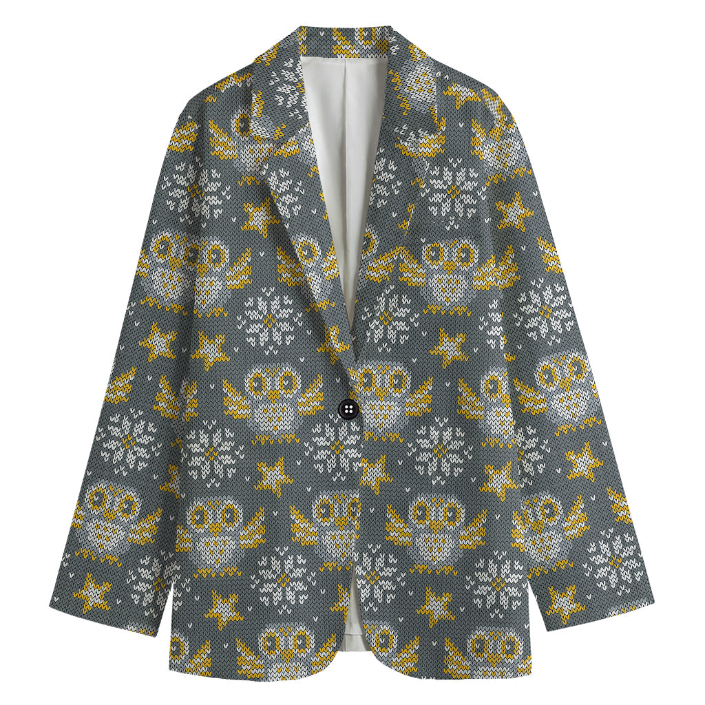 Owl Knitted Pattern Print Women's Blazer
