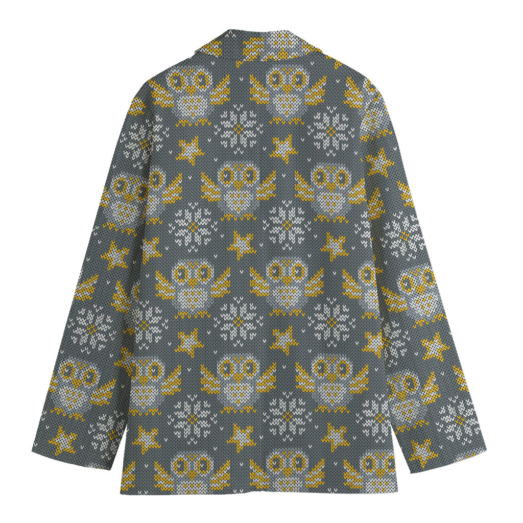 Owl Knitted Pattern Print Women's Cotton Blazer