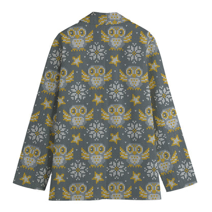 Owl Knitted Pattern Print Women's Cotton Blazer