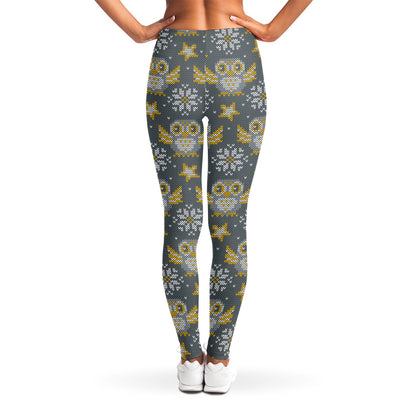 Owl Knitted Pattern Print Women's Leggings