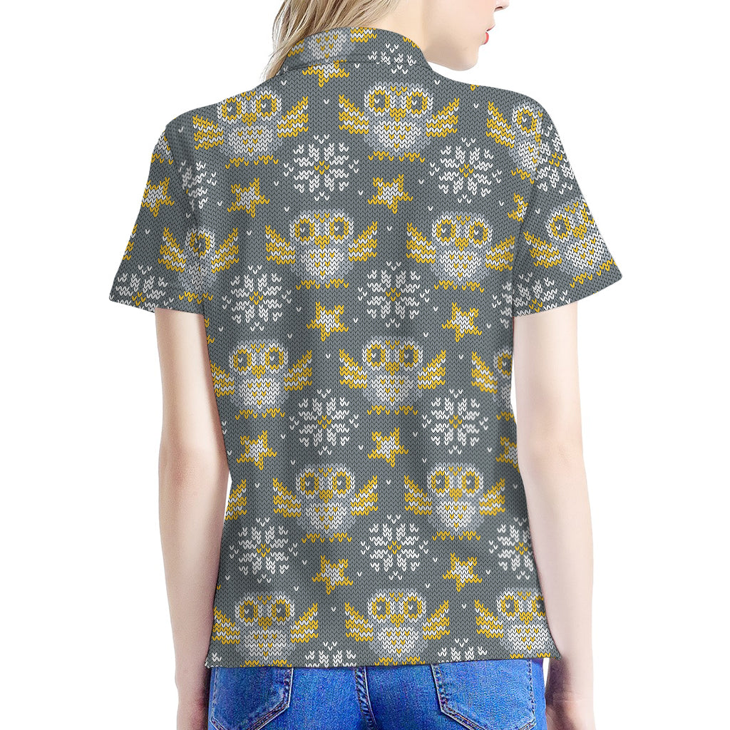 Owl Knitted Pattern Print Women's Polo Shirt