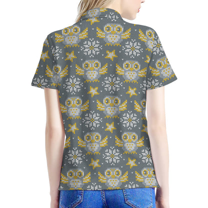 Owl Knitted Pattern Print Women's Polo Shirt