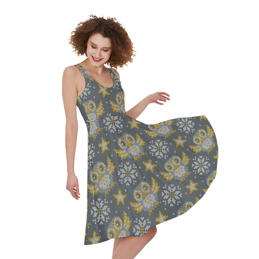 Owl Knitted Pattern Print Women's Sleeveless Dress