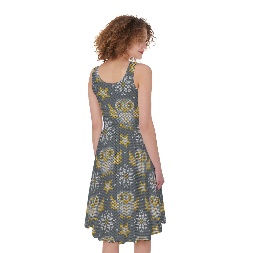 Owl Knitted Pattern Print Women's Sleeveless Dress