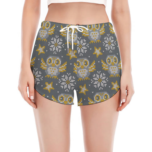 Owl Knitted Pattern Print Women's Split Running Shorts