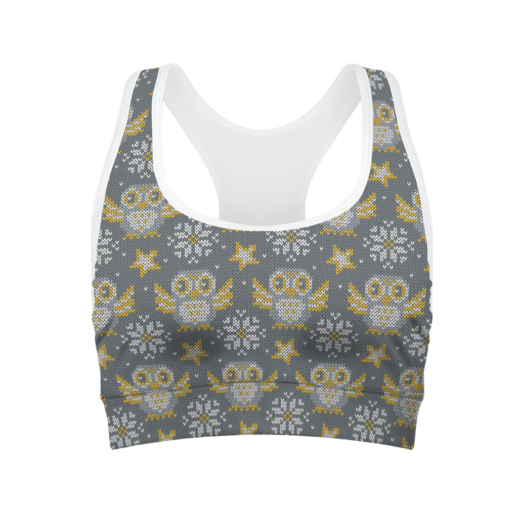Owl Knitted Pattern Print Women's Sports Bra