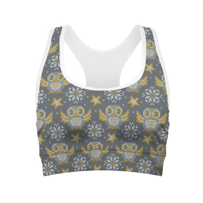 Owl Knitted Pattern Print Women's Sports Bra