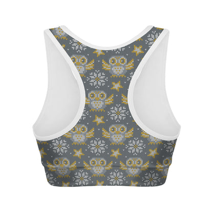 Owl Knitted Pattern Print Women's Sports Bra