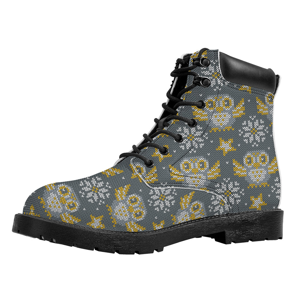 Owl Knitted Pattern Print Work Boots