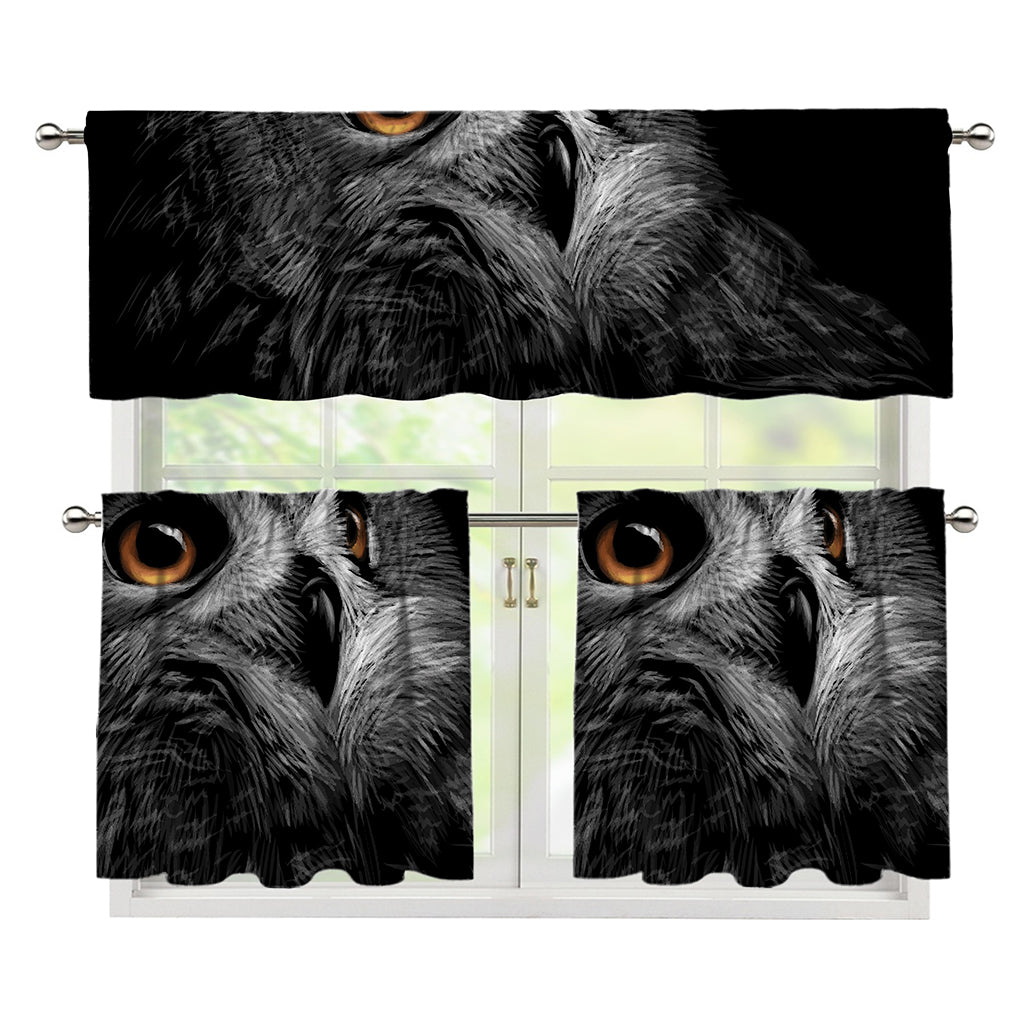 Owl Portrait Print 3 Piece Kitchen Curtains