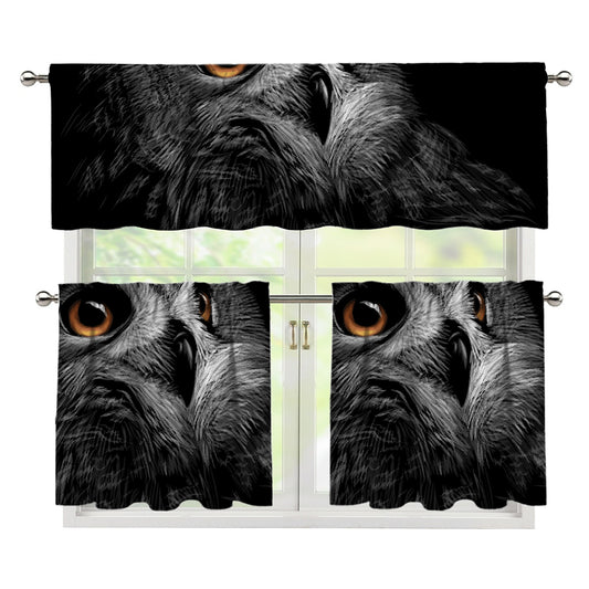 Owl Portrait Print 3 Piece Kitchen Curtains