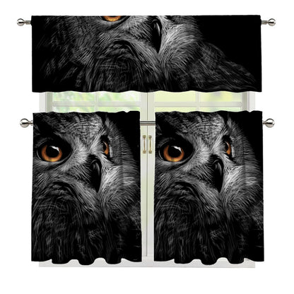 Owl Portrait Print 3 Piece Kitchen Curtains