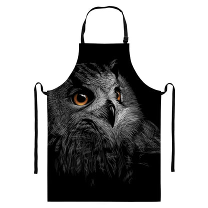 Owl Portrait Print Bib Apron With Pocket