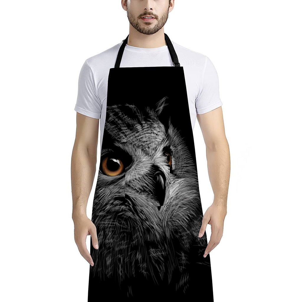 Owl Portrait Print Bib Apron With Pocket
