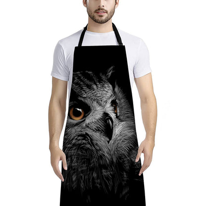 Owl Portrait Print Bib Apron With Pocket