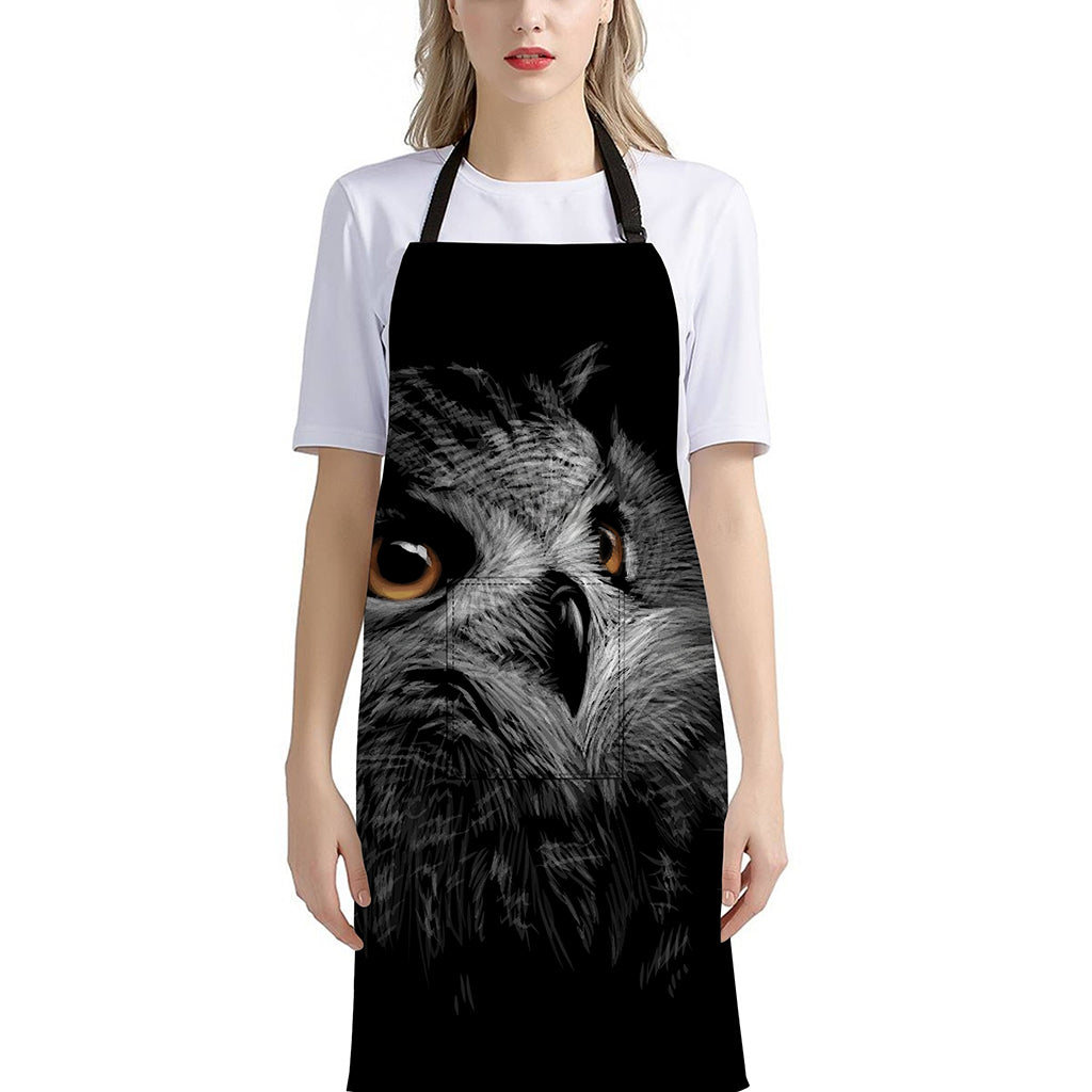Owl Portrait Print Bib Apron With Pocket