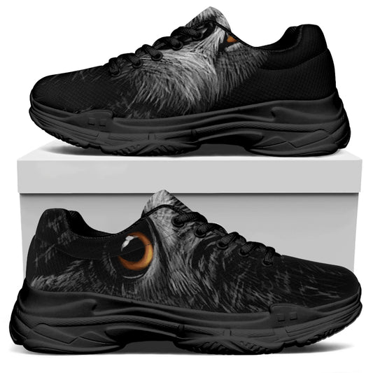 Owl Portrait Print Black Chunky Shoes