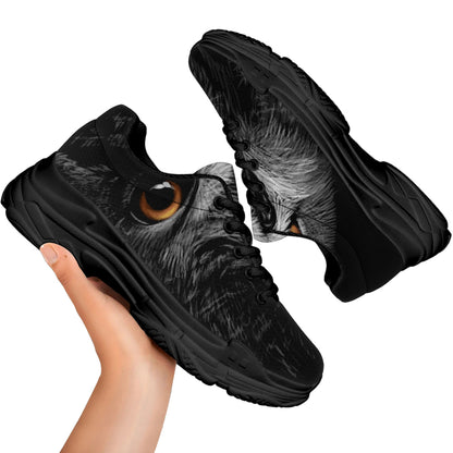 Owl Portrait Print Black Chunky Shoes