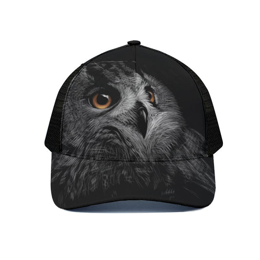Owl Portrait Print Black Mesh Trucker Cap