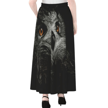 Owl Portrait Print Chiffon Maxi Skirt