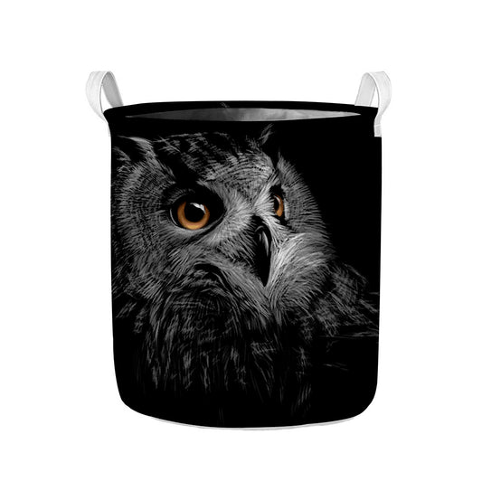 Owl Portrait Print Collapsible Laundry Basket