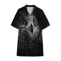 Owl Portrait Print Cotton Hawaiian Shirt