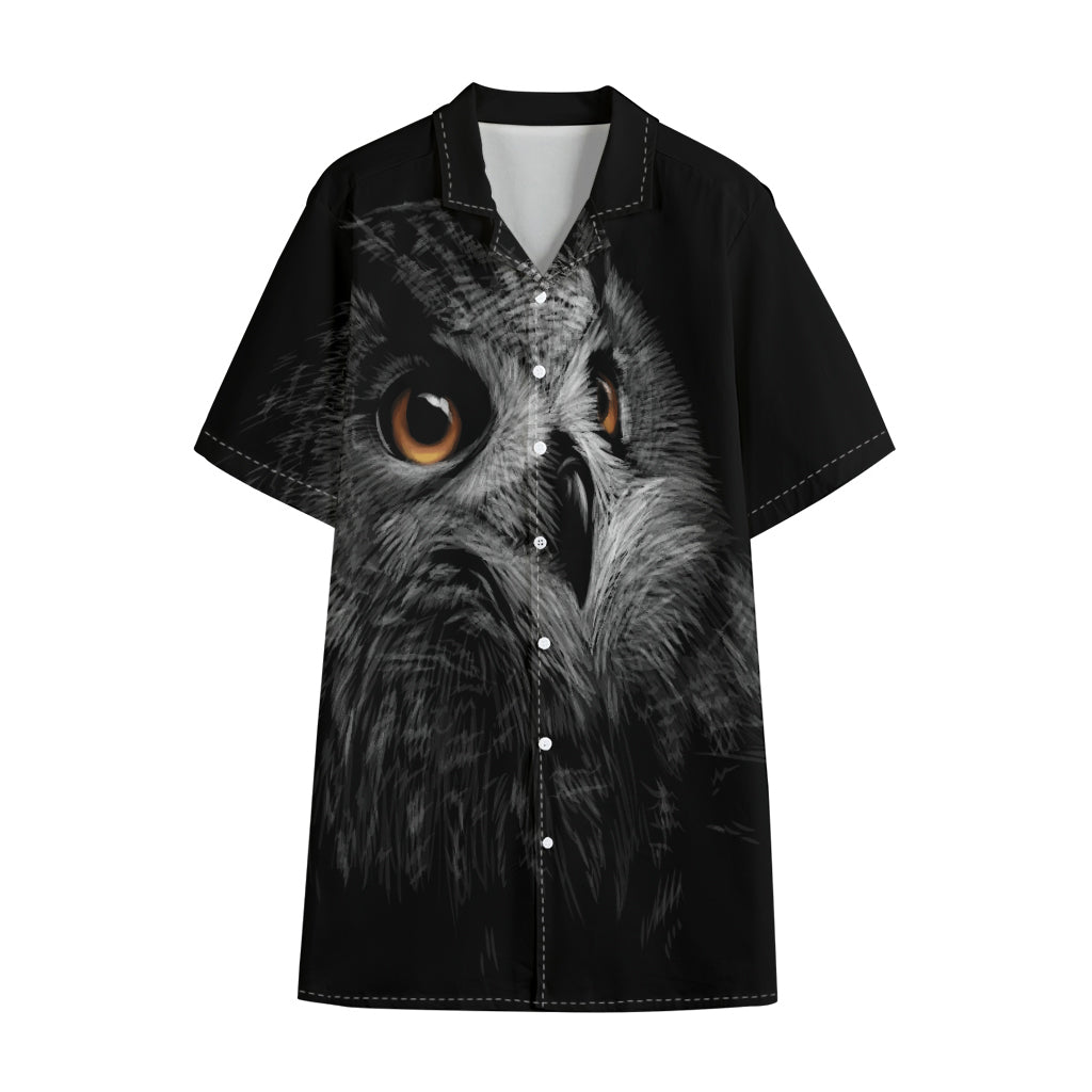 Owl Portrait Print Cotton Hawaiian Shirt