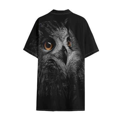Owl Portrait Print Cotton Hawaiian Shirt
