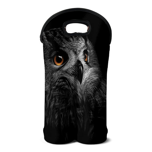 Owl Portrait Print Double Neoprene Wine Tote