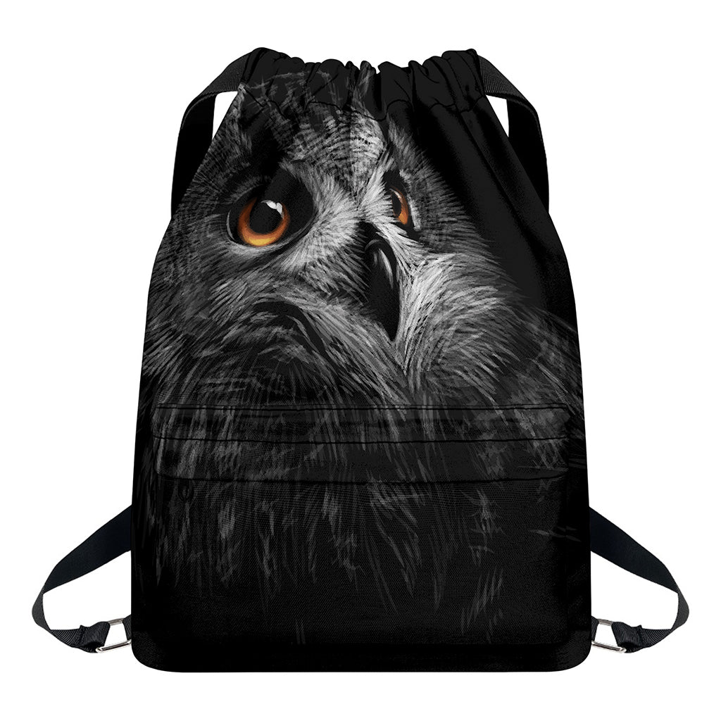 Owl Portrait Print Drawstring Backpack