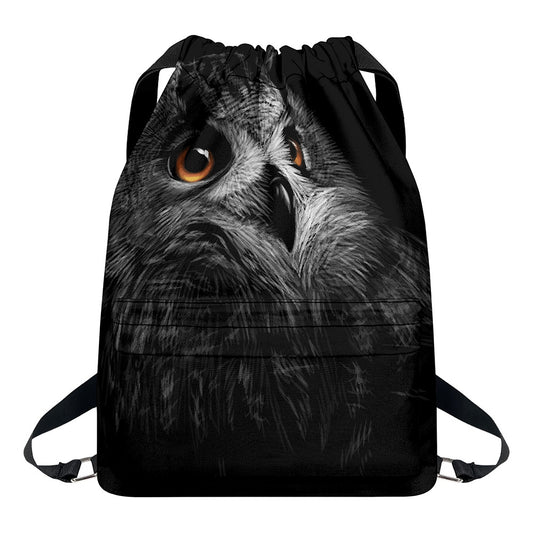 Owl Portrait Print Drawstring Backpack