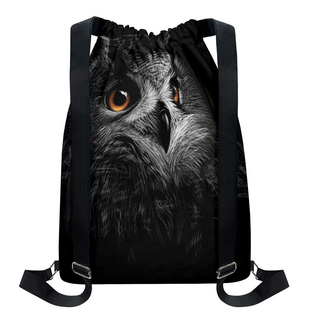 Owl Portrait Print Drawstring Backpack