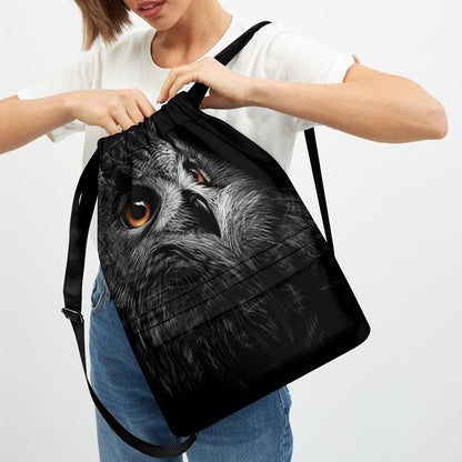 Owl Portrait Print Drawstring Backpack