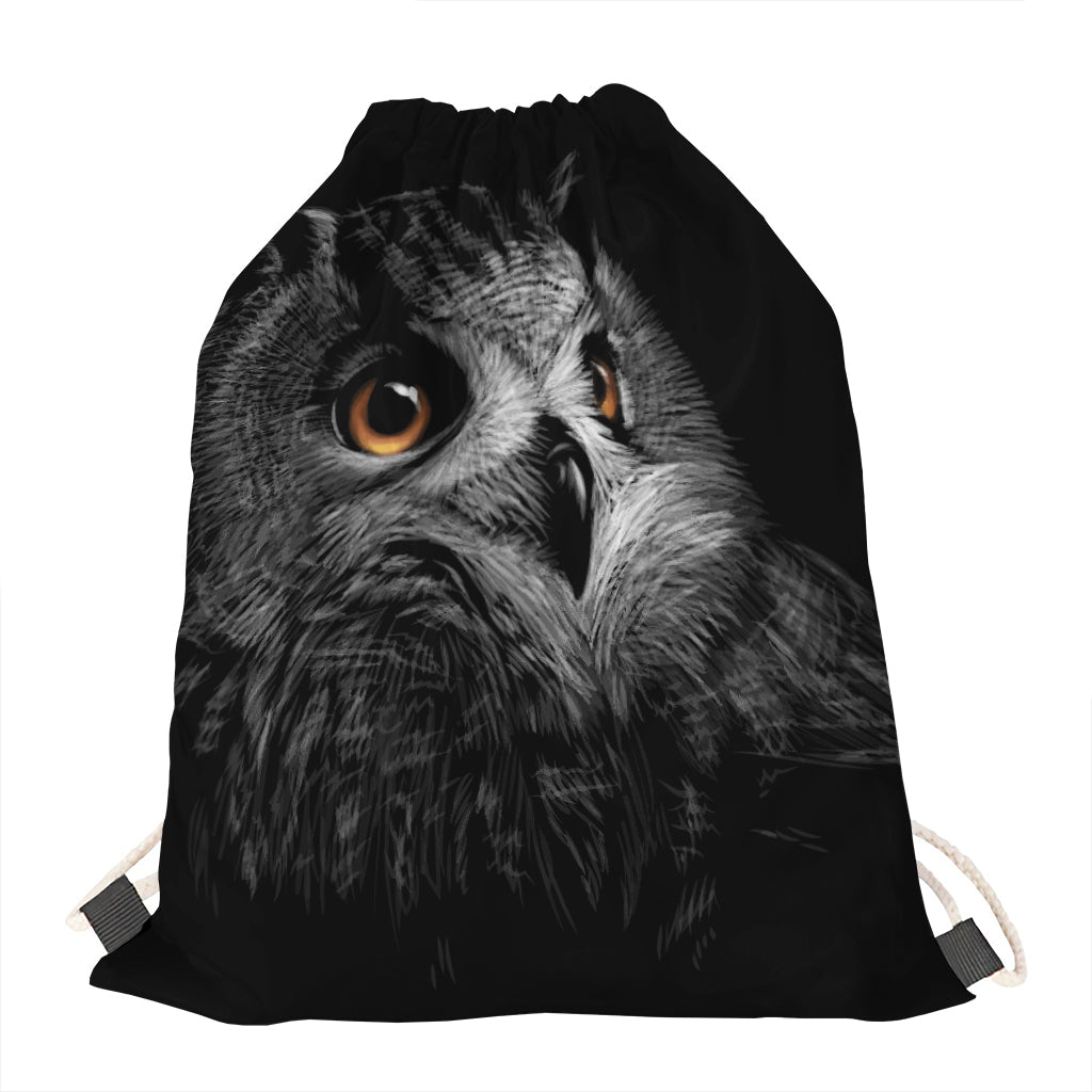 Owl Portrait Print Drawstring Bag