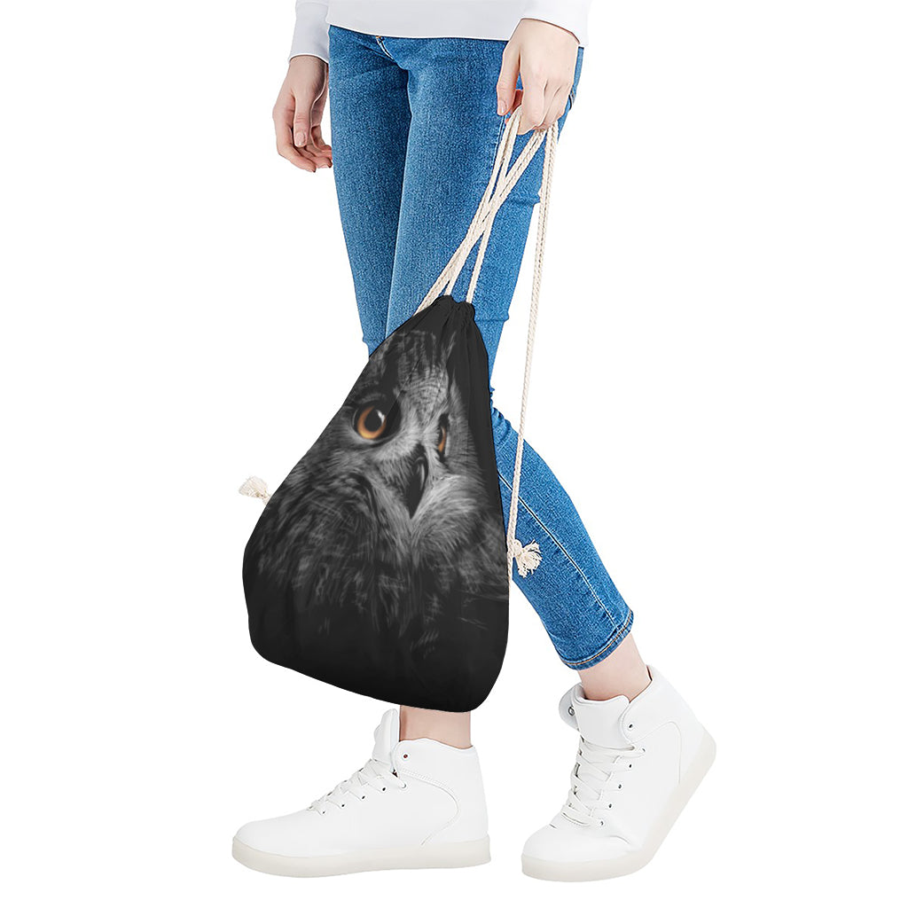 Owl Portrait Print Drawstring Bag