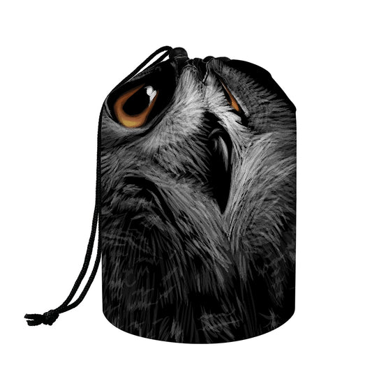 Owl Portrait Print Drawstring Makeup Bag