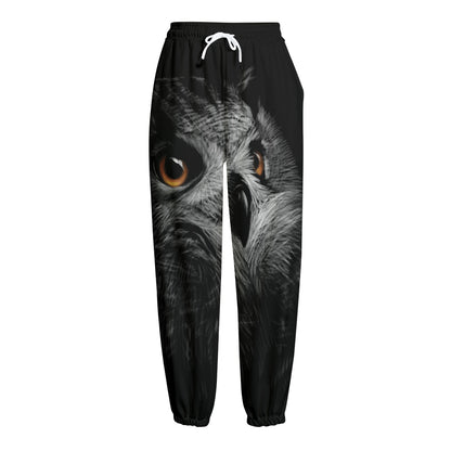 Owl Portrait Print Fleece Lined Knit Pants