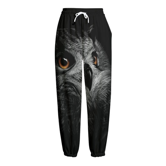 Owl Portrait Print Fleece Lined Knit Pants