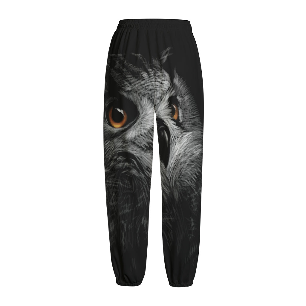 Owl Portrait Print Fleece Lined Knit Pants