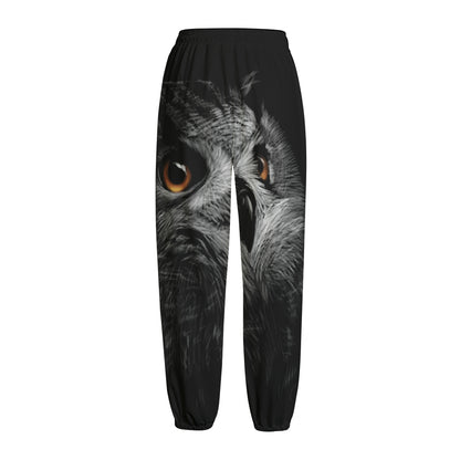 Owl Portrait Print Fleece Lined Knit Pants