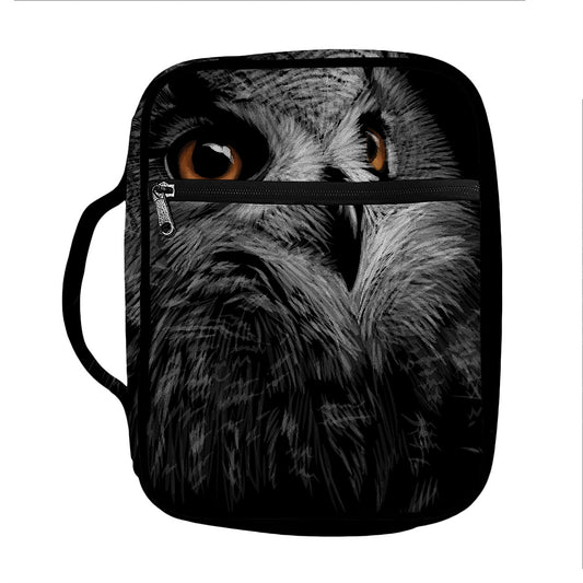 Owl Portrait Print Front Pocket Bible Bag