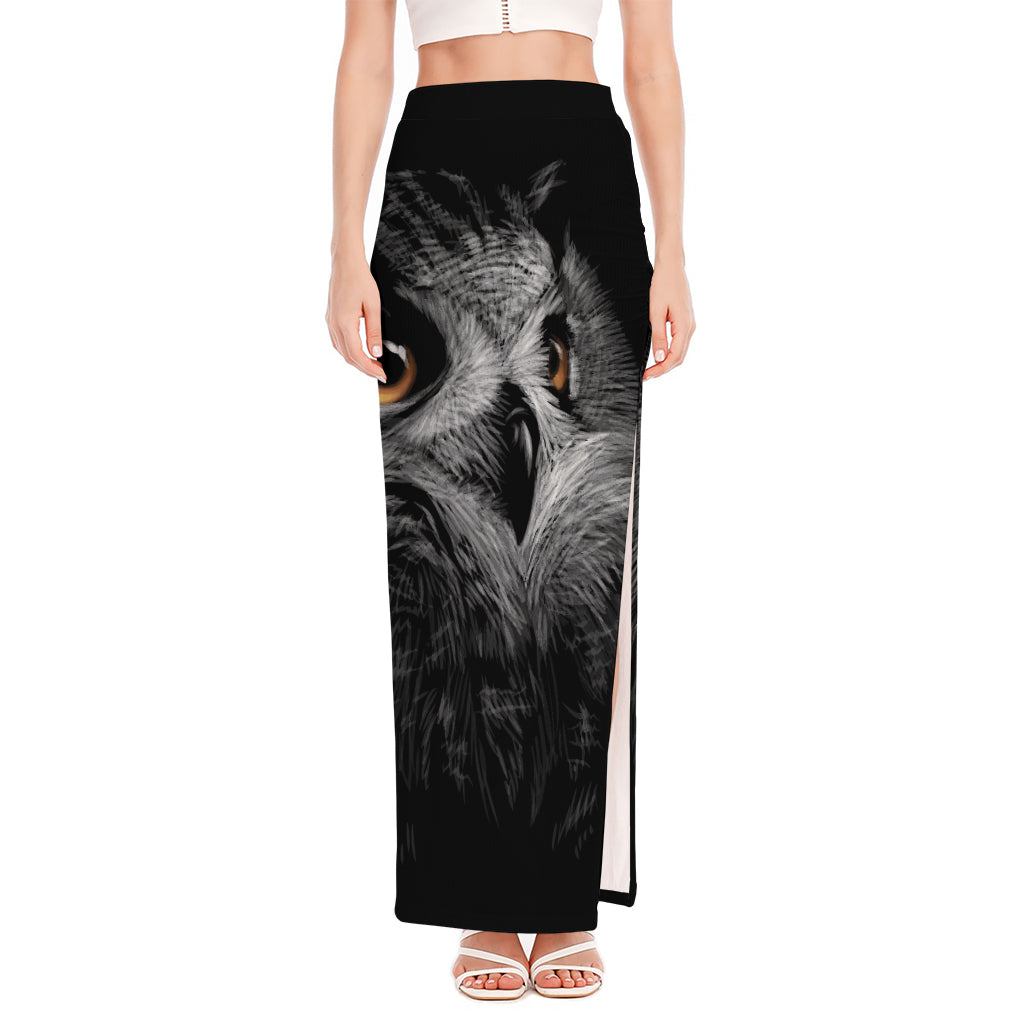 Owl Portrait Print High Slit Maxi Skirt