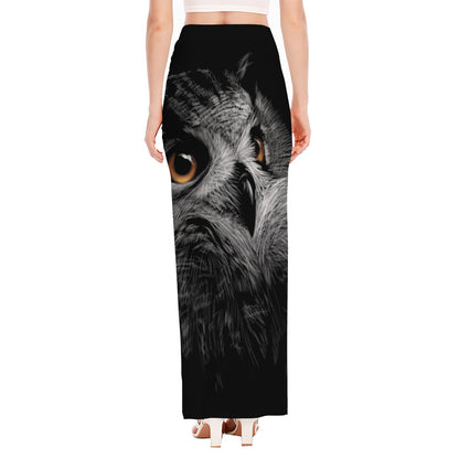 Owl Portrait Print High Slit Maxi Skirt