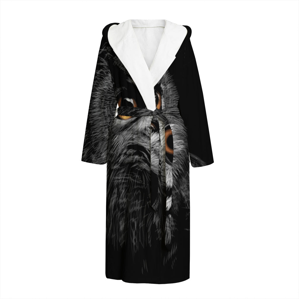 Owl Portrait Print Hooded Bathrobe